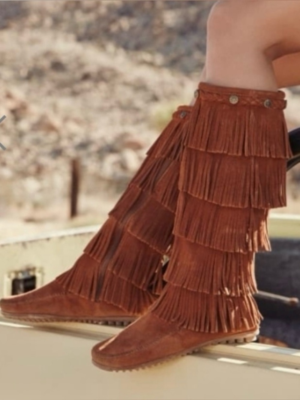 NWOT MINNETONKA 5-Layer Fringe Moccasin Knee-High Boots in Brown, Size 7
